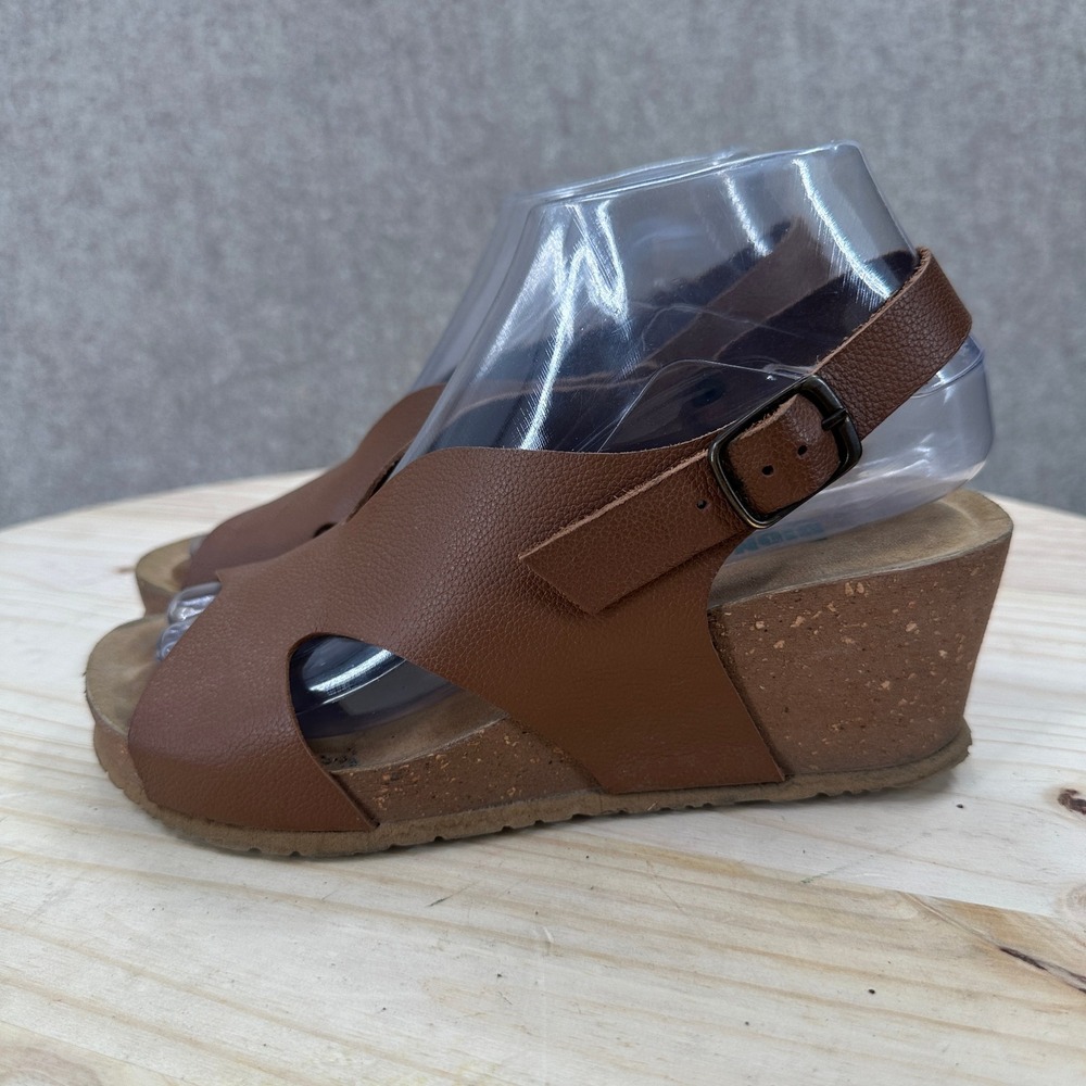 BioNatura Tessa Easy Wedge Sandals 6.5 Brown Leather Slingback Cork Heel Italy